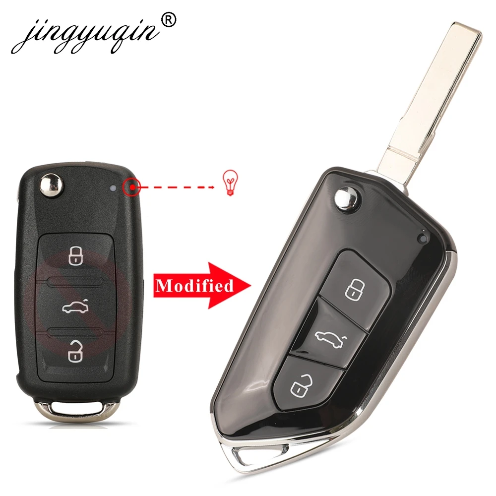 

jingyuqin 3 Buttons Car Key Shell Modified Flip Folding Key Case Golf 8 Style for Golf Tiguan Polo Jetta Skoda Seat 202AD/AJ/L/H