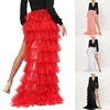 Women Long High Low Ruffles Tulle Skirt Solid Color Mesh Tied-Up Irregular Floor-Length Party Train Overskirt Cover Ups 3