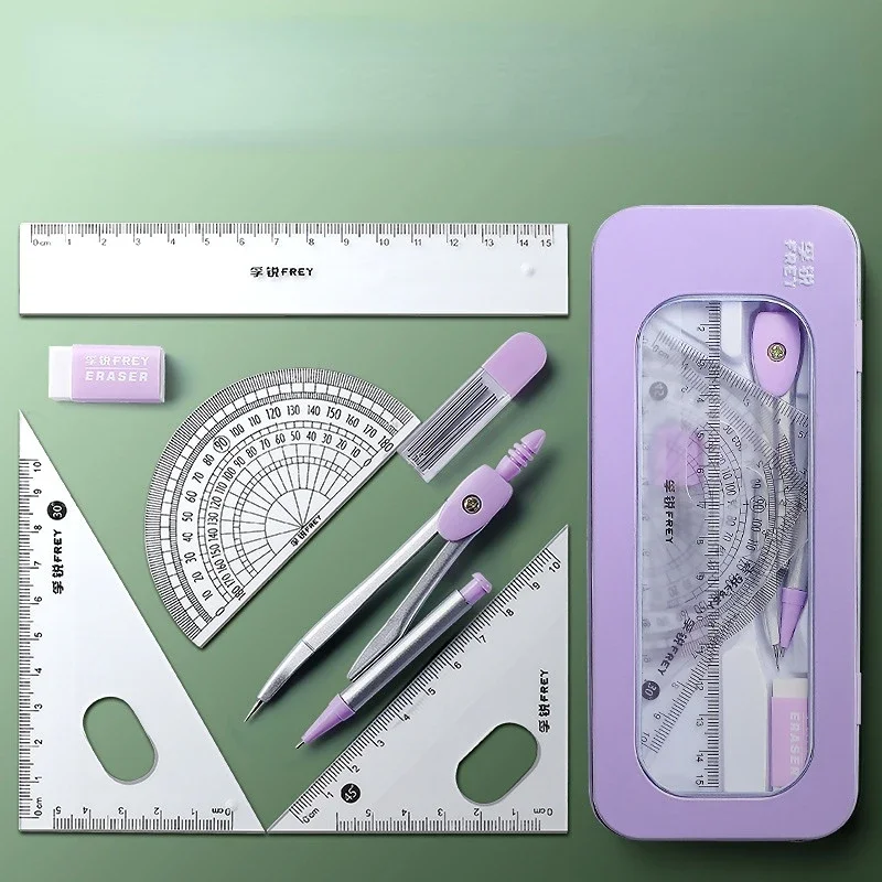 Drafting Set Mathematical Rulers Set Drawing Tool Set Purple/Green Compass Ruler 7 Pieces Learning Tools Math Drawing Set for Students