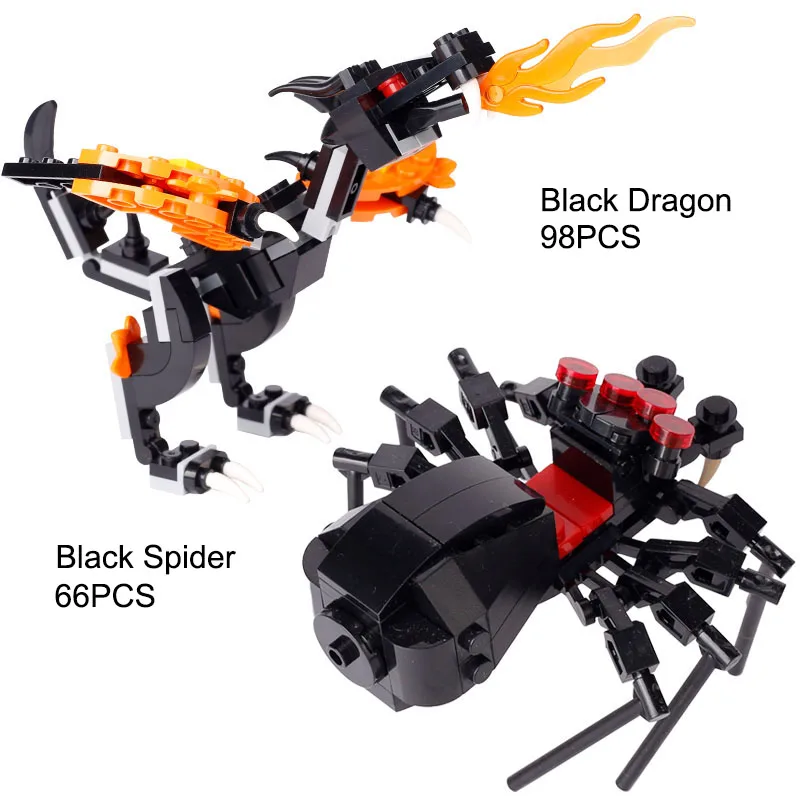 Moc Black Spider Castle Fire Dragon Building Blocks Kit Animali Insect Monster Bricks Assemblare Giocattoli Regalo Per Ragazzi