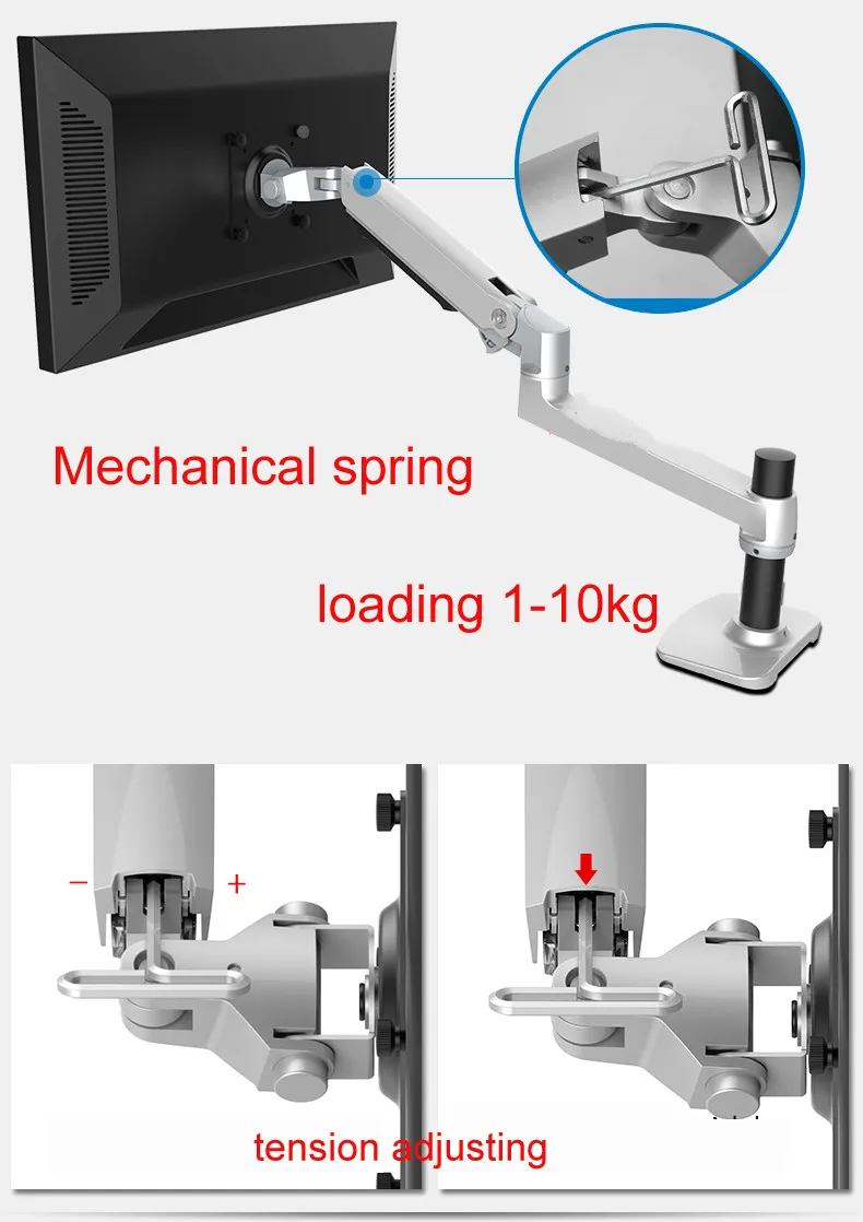 Monitor Mount, mola mecânica, braço longo, 17-32