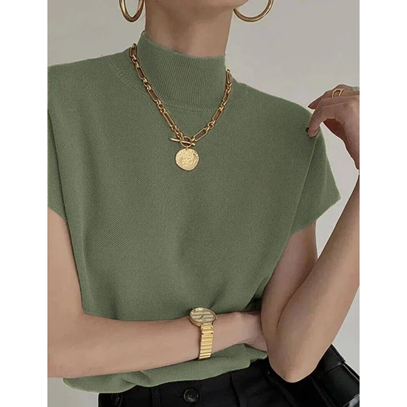 الصلبة الوقوف طوق محبوك بلوزة سترة قصيرة الأكمام م...