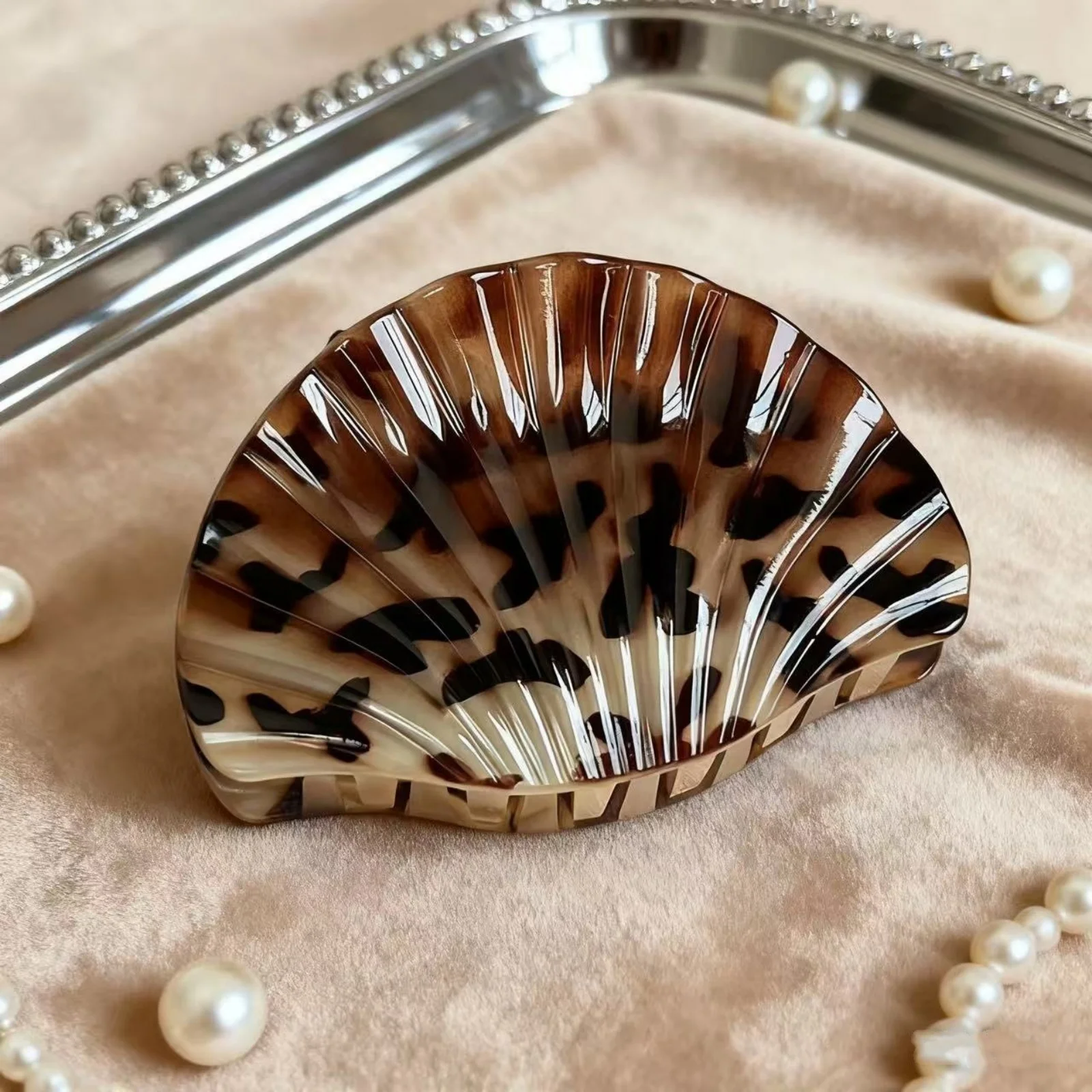 1PC Leopard Print Hair Claw Set, 3 Pcs Acrylic Scallop Hair Clamps,Stylish Daily Hair Accessories,Secure Hold Updo Hair Decor