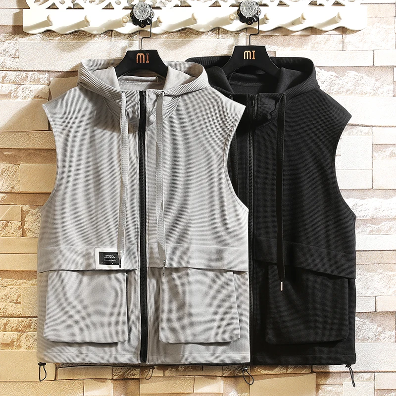 

Korean Fashion Hooded Vest Mens Hip Hop Outerwear Vests Men Clothes Plus-Size 7XL New Tops Autumn Streetwear