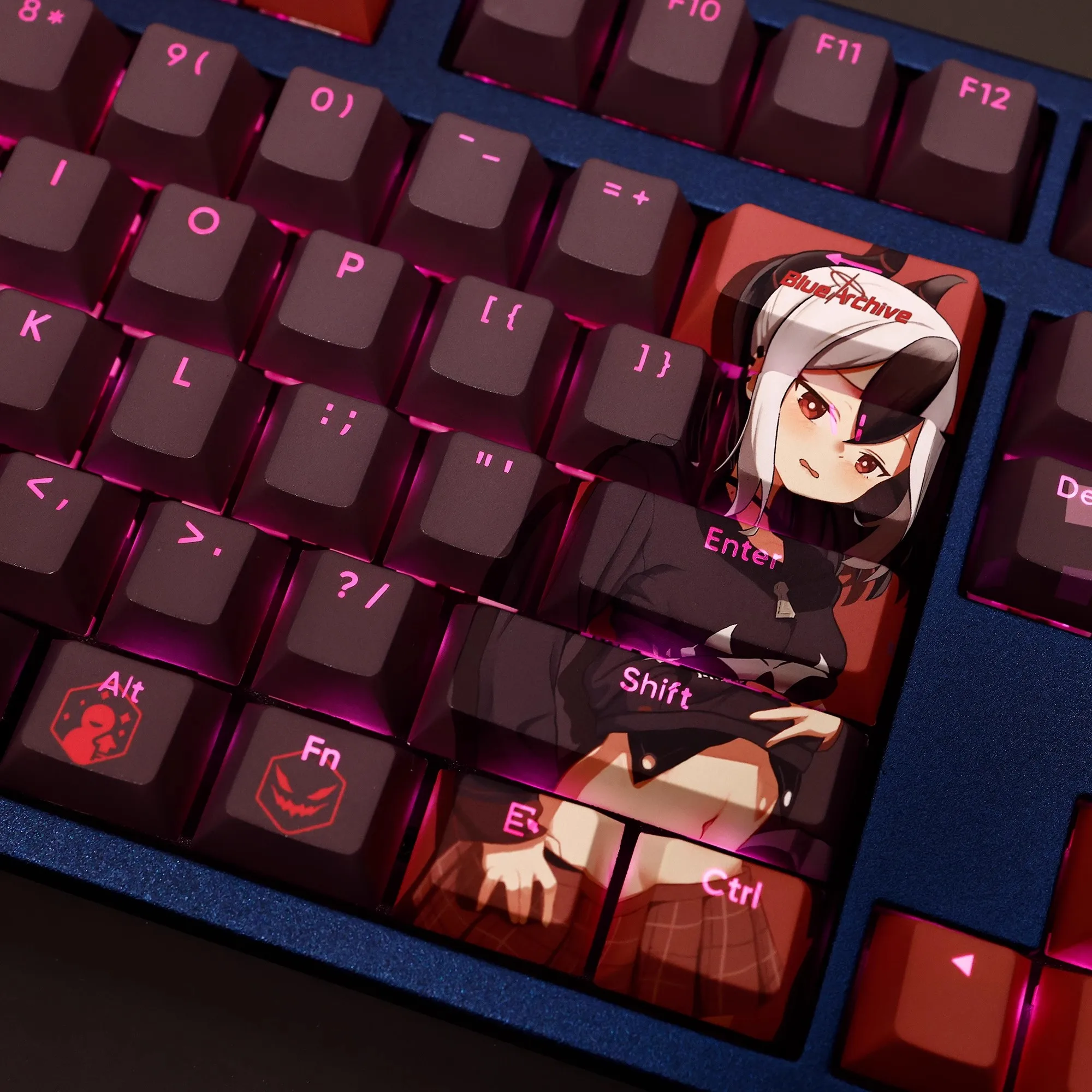 Keycaps Anime Conjunto para Teclado Arquivo Azul Onikata Kayoko Pbt Tintura Subbed Backlit Ansi 61 87 104 108 Chaves - Imagem 5