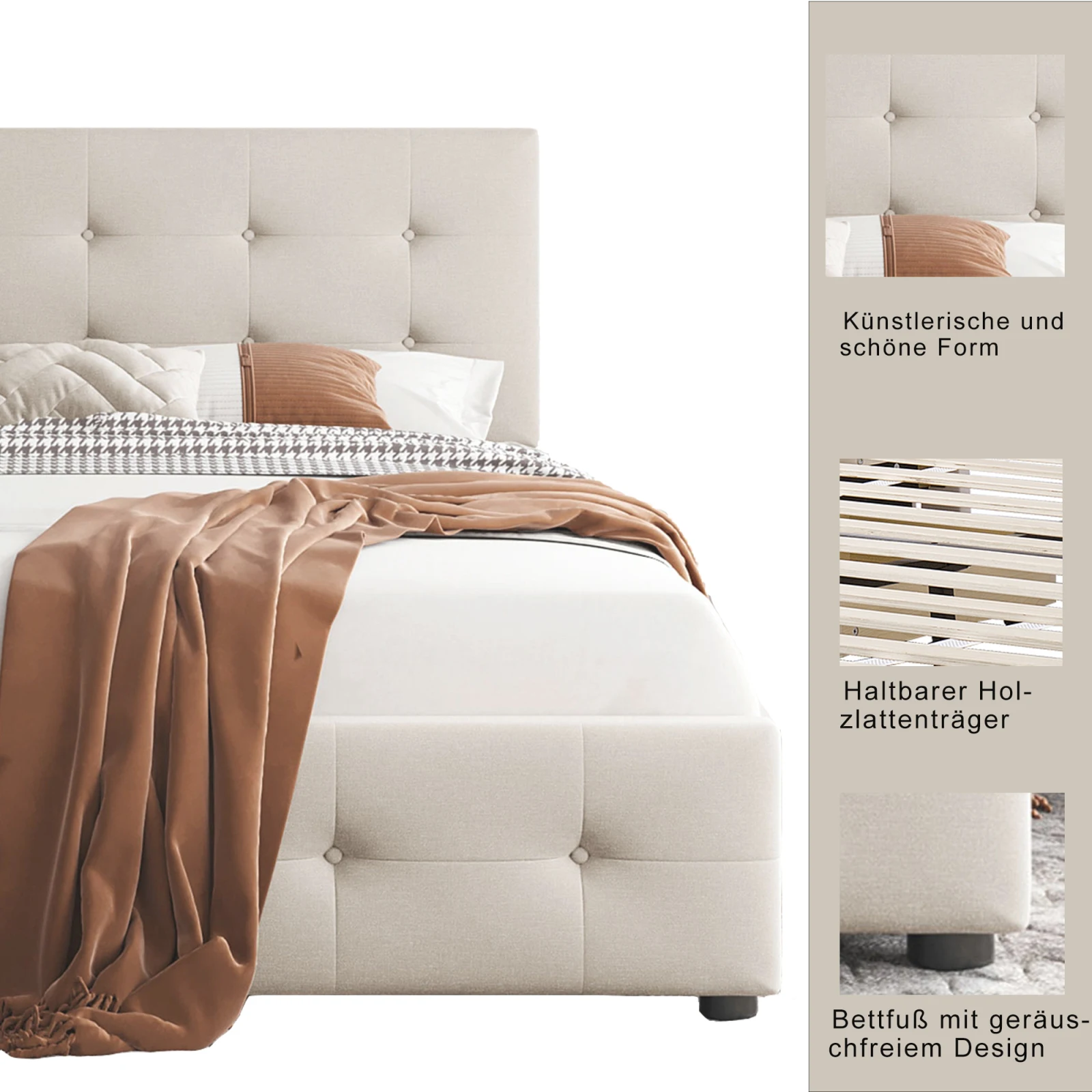 Kinderbett 90 x 200 cm, gepolstertes Bett für Mädchen, Einzelbett mit 2 Schubladen, Bett aus Samtstoff mit Lattenrost, ohne Matratze – Detail 7