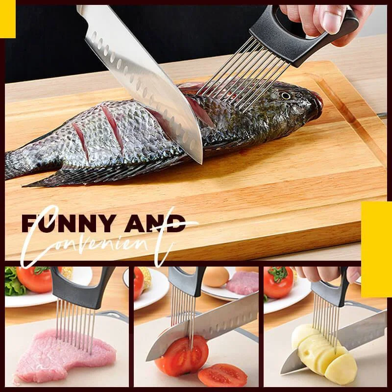 Stainless Steel Onion Cutter Holder Food Slicers Assistant Tomato Onion Slicer Holder Vegetables Cutting Fork Kitchen Gadgets