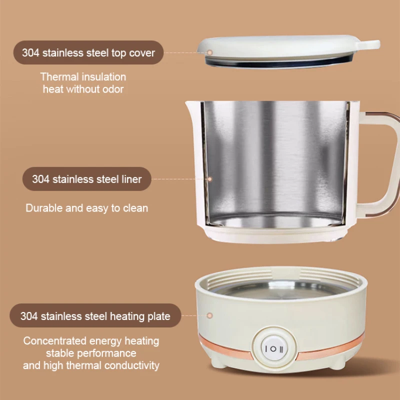 Household Portable Stainless Steel Electric Water Cup Automatic Mini Travel Kettle 3