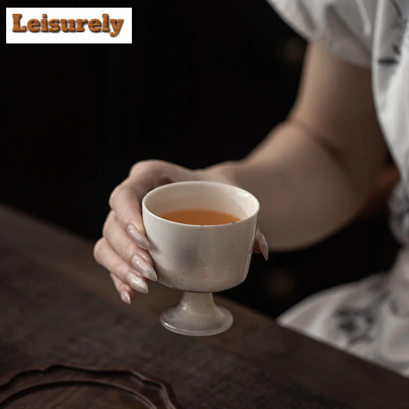 100ml Ink Painting High Foot Teacup Boutique Tea Bowl Cup For Tea Tea-tasting Smelling Cup Chazhan Master Cups Drinkware Craft