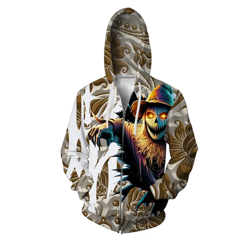 thumbnail image 1 of Sudadera con capucha con cremallera y estampado de ballena y espantapájaros para hombre, sudadera con estampado 3D de gato, perro y animal, sudaderas informales holgadas de manga larga, 1 of 4