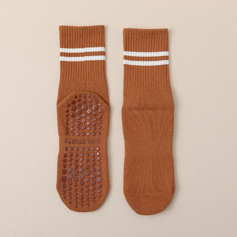 New Cotton Breathable Mid-calf Yoga Socks Solid Color Striped Anti-slip Sports Socks Pilates Dance Fitness Training