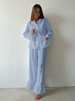 Marthaqiqiq Casual Women Nightgown 2 Piece Suit Long Sleeve Nightwear Turn-Down Collar Sleepwear Pants Loose Home Clothes Ladies - Image 3