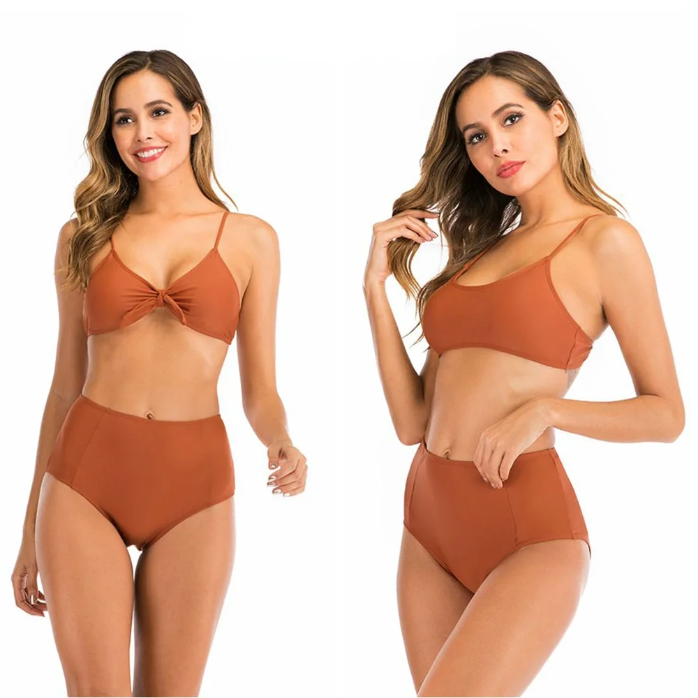 

4 Colors Sexy Bikini Women Solid High Waist Swimwear Swimsuit Female Bikinis Set Bathing Suit 2 Ways Beach Bikini Taille Haute