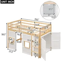 Twin Size Loft Bed with Built-in Wardrobe and 2 Windows,Solid Wood Loft Bed Frame with Safety Guardrail for Kids Teens Boys 2