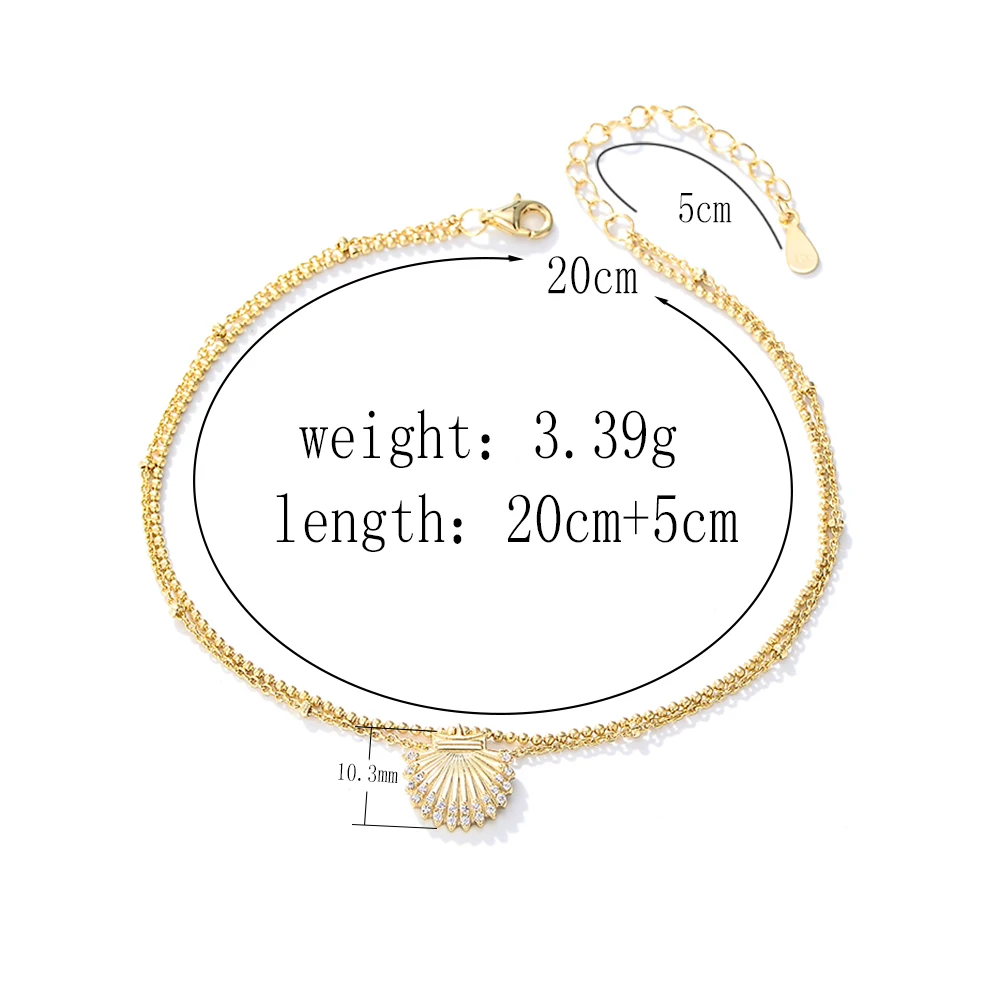 Bohemia women's s925 sterling silver anklet simple Cubic Zircon chain Shell Beach ankle Newest Design