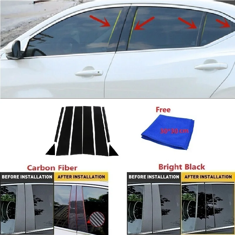 

For Nissan Sentra 2013-2019 Carbon Fiber Black Car Window Door Column BC Pillar Post Cover Trim Mirror Effect PC Sticker