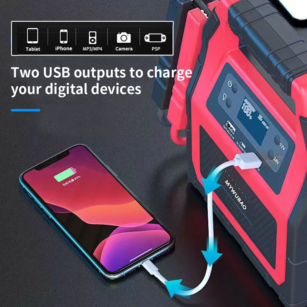 6000A Jump Starter Power Bank Car Booster Battery Portable Charger motorcycle Auto Starting Device Emergency 12V 24V 46800mah