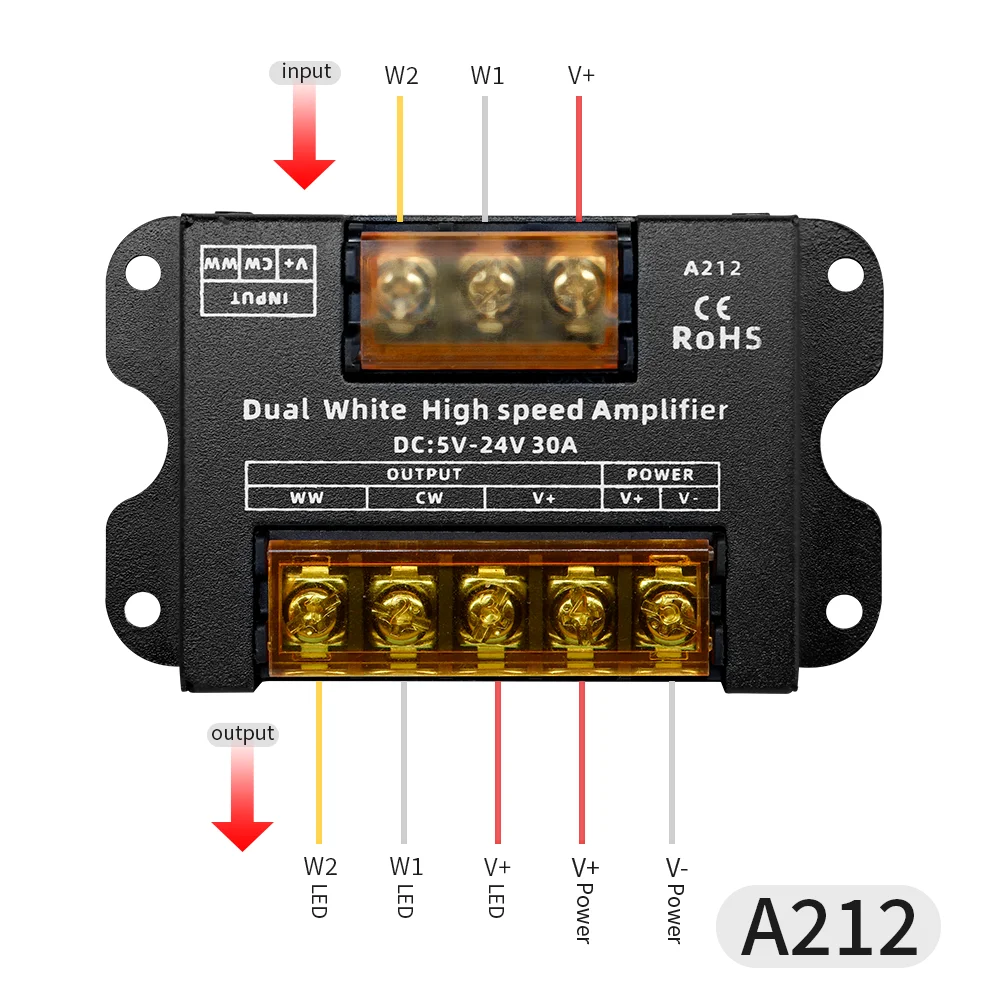 LED 신호 증폭기 CCT 조광기, 듀얼 화이트, 고속 증폭기 컨트롤러, CCT LED 스트립용, DC5V, 12V, 24V, 30A, 2CH