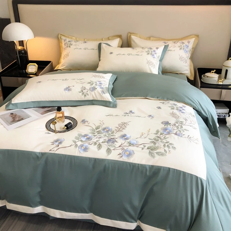Waliicorners Flowers Quilt Duvet Cover Set Bed Linen Pillow Shams 4Pcs Elegant Orchid Embroidery 1000TC Egyptian Cotton Luxury Bedding Set 10 Sfae89fc7e9844aa0a7e7a8f7f628b5d04