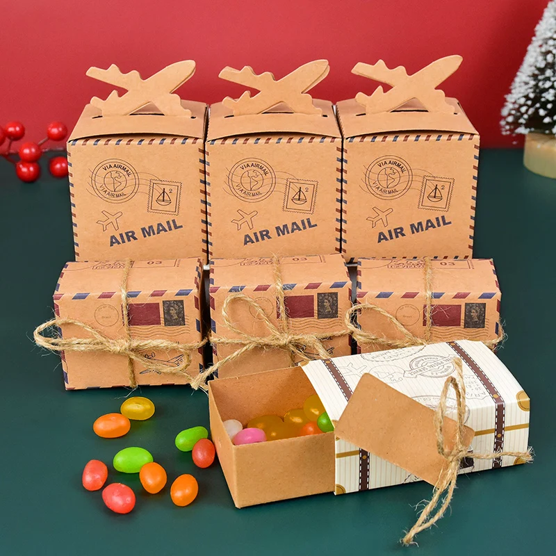 10P Mini Suitcase Candy Boxes with Rope Travel Theme Stamp Decor Kraft Paper Drawable B... - SKU MSCB1140 - UGI Packaging