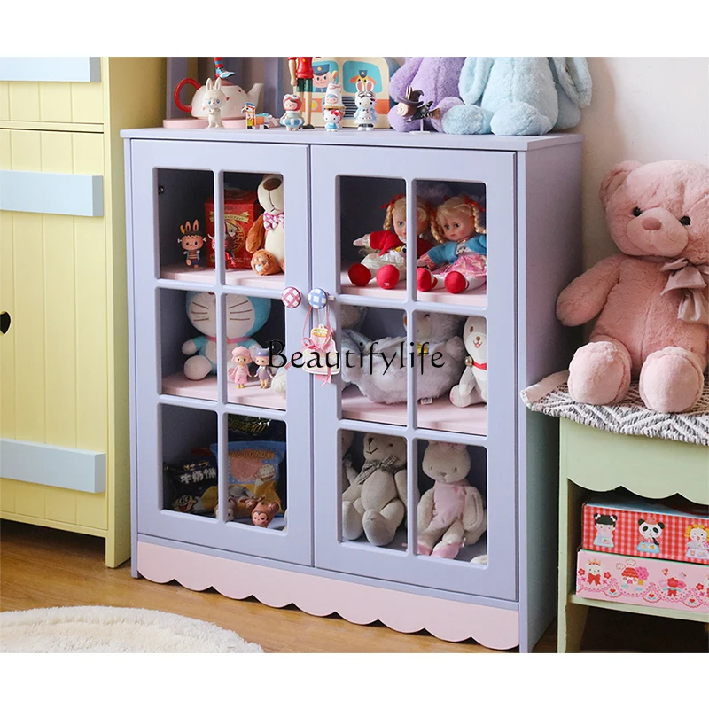 

Girl Heart Light Purple Solid Wood Bookcase Hand-Made Display Side Cabinet