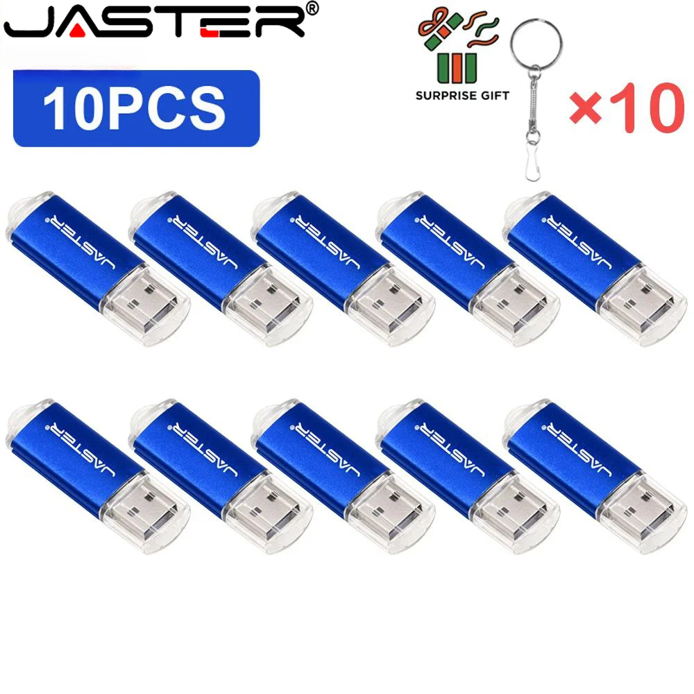 

JASTER 10 PCS LOT USB 2.0 Flash Drive 128GB Free Key Chain Black Memory Stick 64GB Business Gift PenDrive 32GB U disk for Laptop