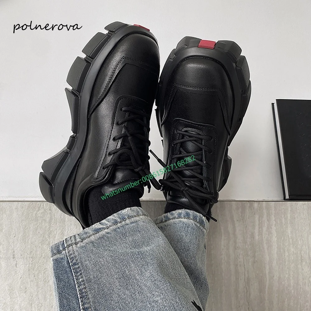 

Fashion Casual Leather Men's Shoes Black Lace-Up Thick Sole Shoes New Party Daily Shoe for Men 2023 Autumn Winter Leisure Cool