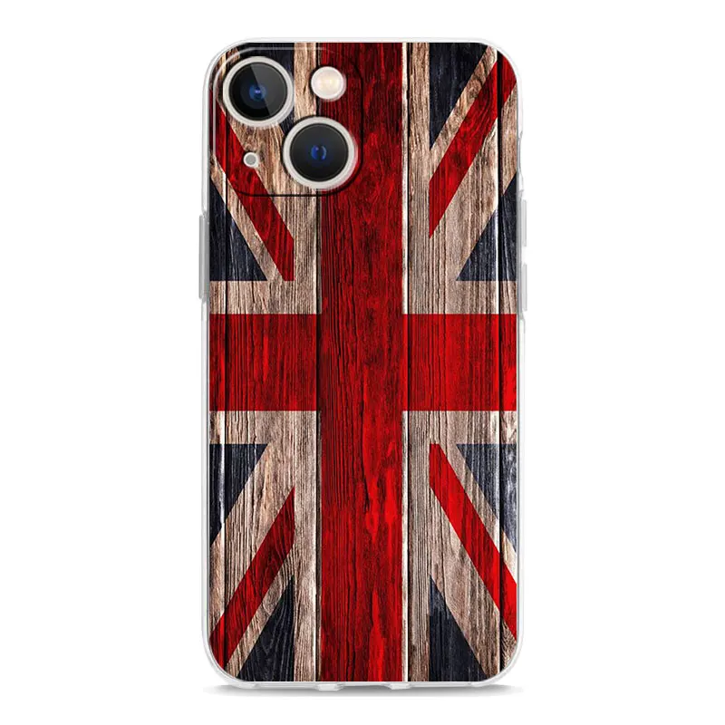 Clear Shockproof Silicone TPU Phone Case with England UK Flags Design