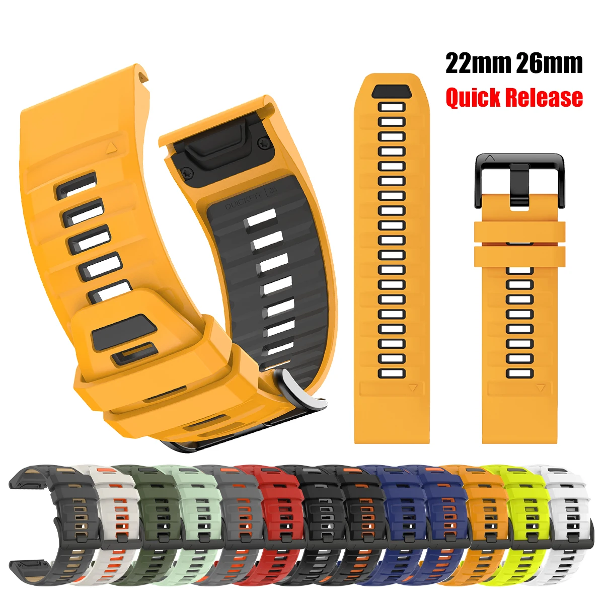 Premium Silicone QuickFit Watch Band - 22mm/26mm, Compatible Replacement Bracelet