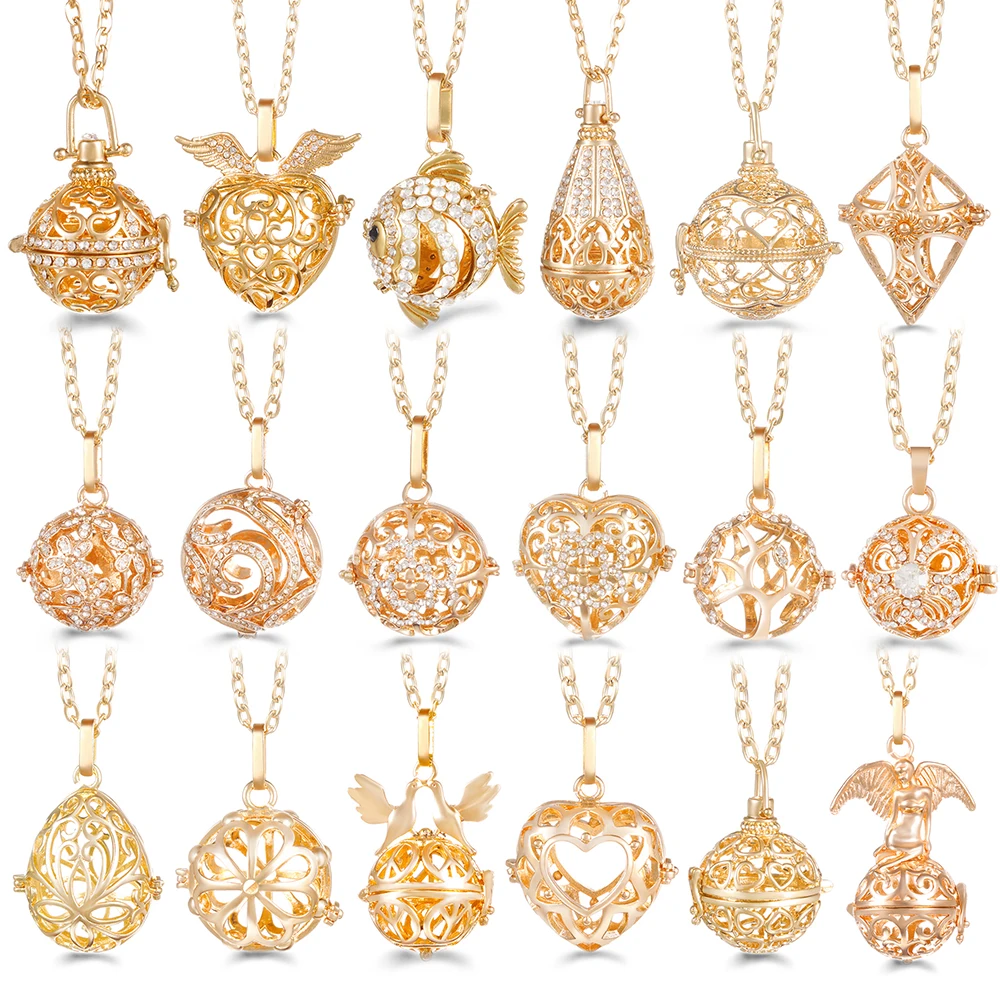 

Mexico Chime High Quality Caller Zircon Necklace Essential Oil Diffuser Lockets Music Ball Cage Pregnant Woman Pendant Jewelry