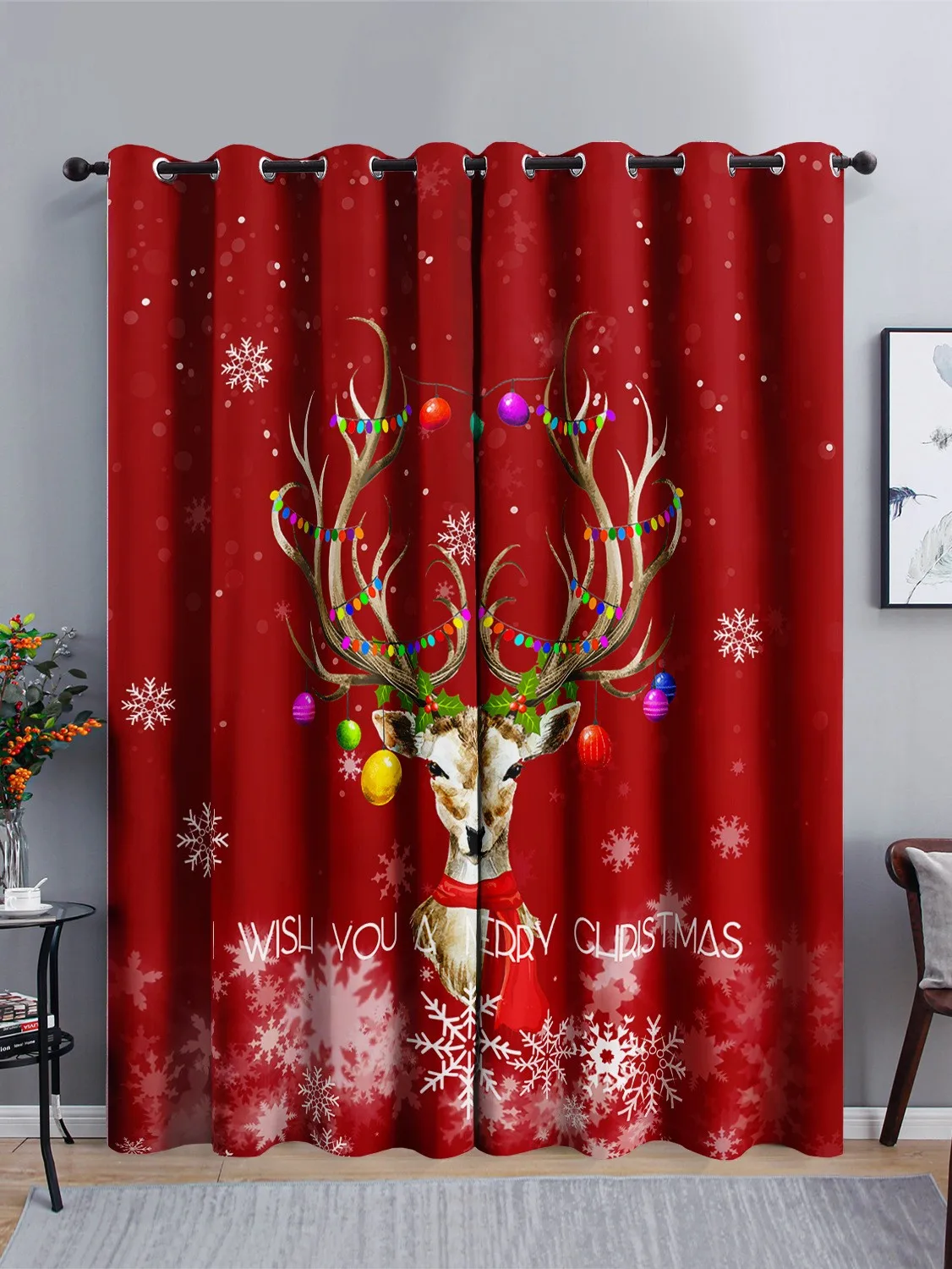 

Happy New Year Santa Claus Merry Christmas Reindeer Shading Darkening Curtain for Living Room Bedroom Kitchen Home Hook Decor