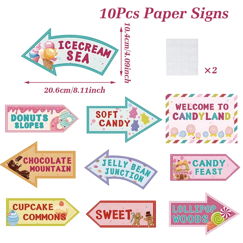 10pcs Candy Land Party Signs Candyland Party Decors Welcome