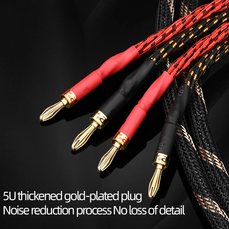 Audio Speaker Cable One pair HiFi Speaker Cable High Purity 6N OFC Core with Banana and Y 24K Gold Plug for Amplifier Speaker