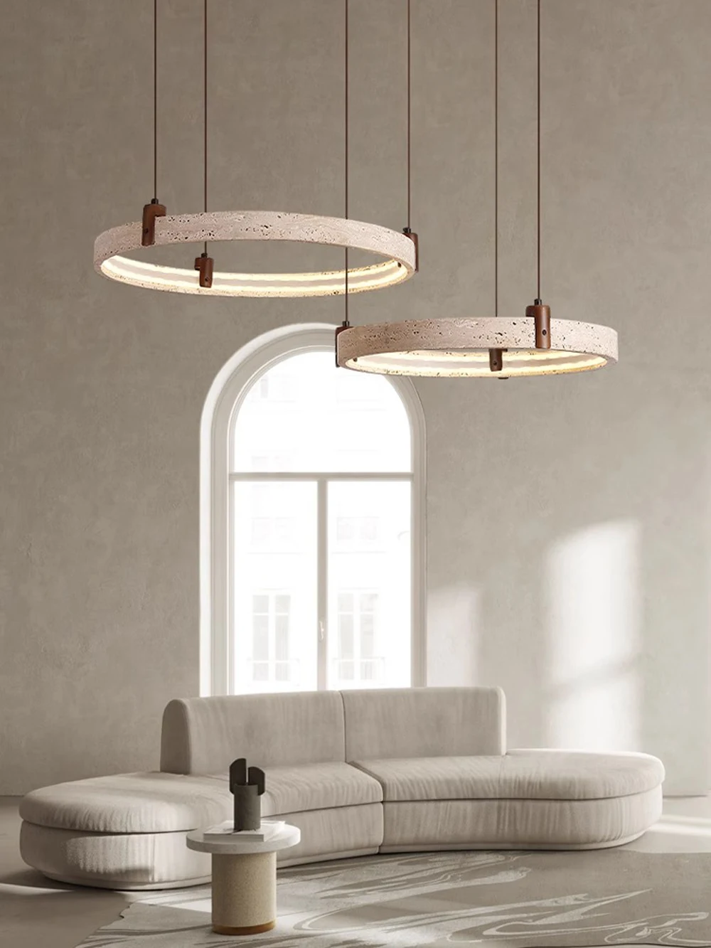 LED Chandelier Crafted From Natural White Stone Dimming Function Wood Deco 40-60cm Upgrade Your Home