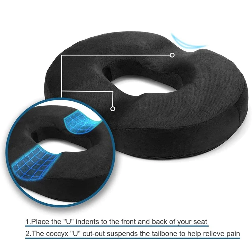 Inflatable Donut Cushion Pillow / Doughnut Pillow With Pump & Travel Bag -  Lumbar Support For Hemorrhoids, Pregnancy, Tailbone Pain, Use In The Home