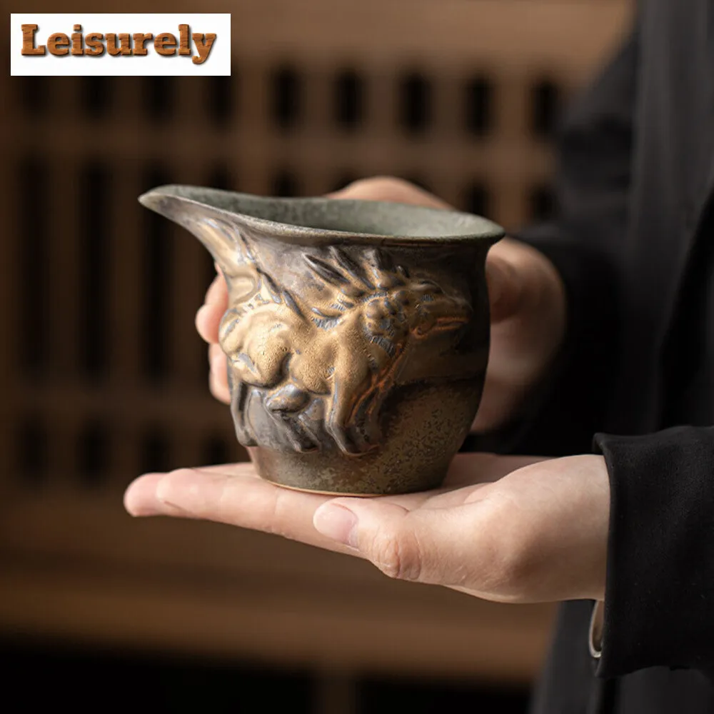 180ML Antique Kiln Chnage Cyan Tea Pitcher Antique Coarse Pottery Cha Hai Household Justice Cup Tea Items Ornaments Accessories