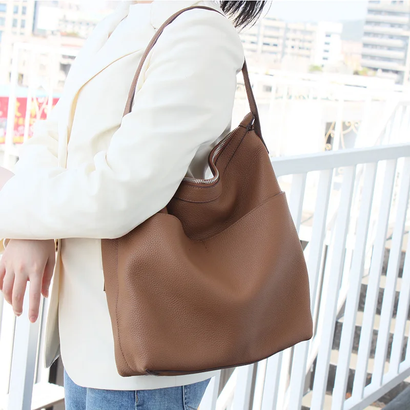 SNAILLADY New Genuine Leather Soft Top Handle Shoulder Handbag Zipper Opening Casual Tote Crossbody Bag Large Capacity |