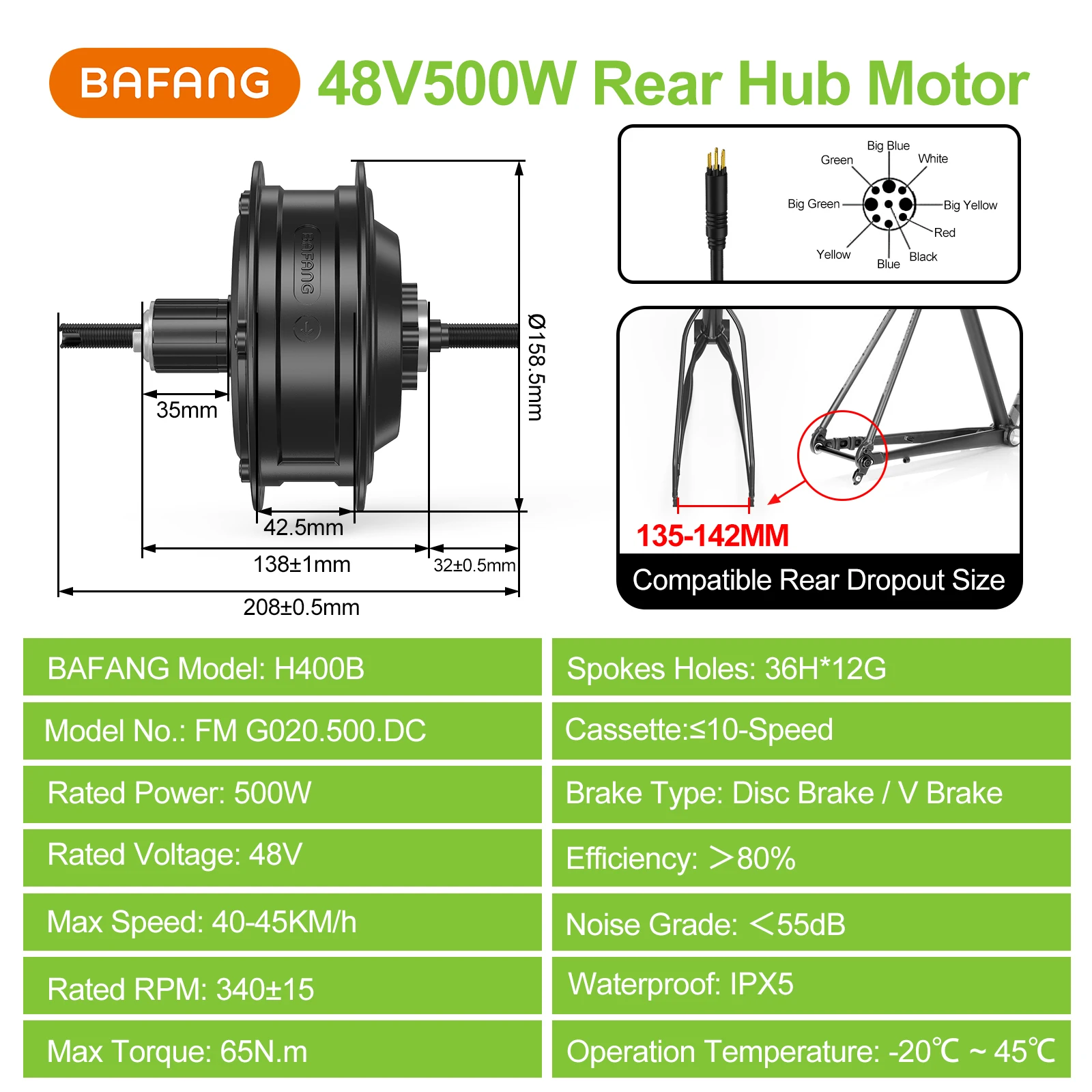 Bafang Motor de Cubo G020/G0900/G062 48V 500W/750W/1000W 36V 250W
