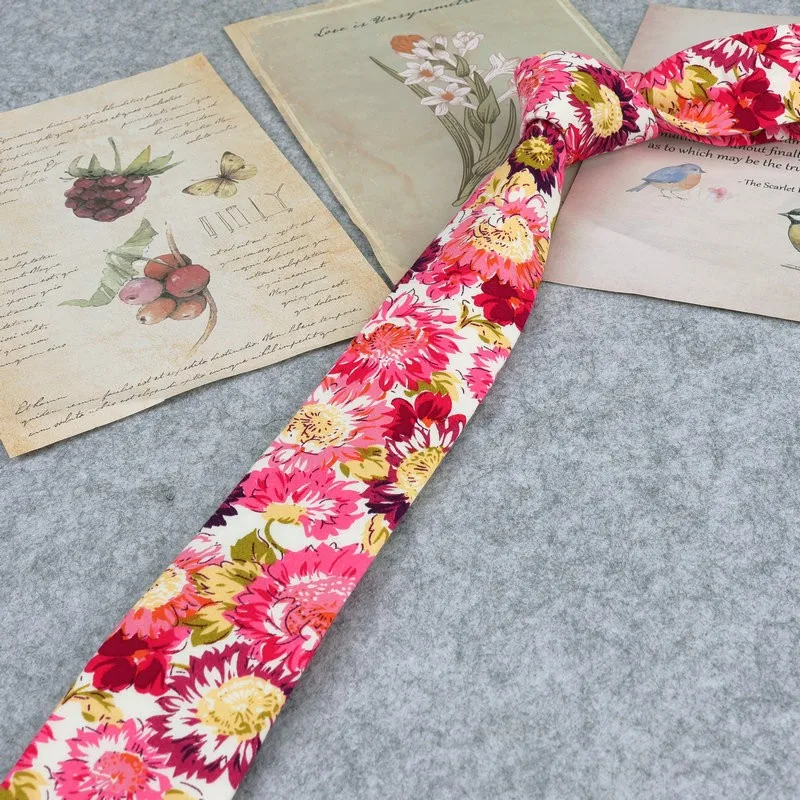 Floral Cotton Neck Tie Mens 6cm Dress Wedding Accessories