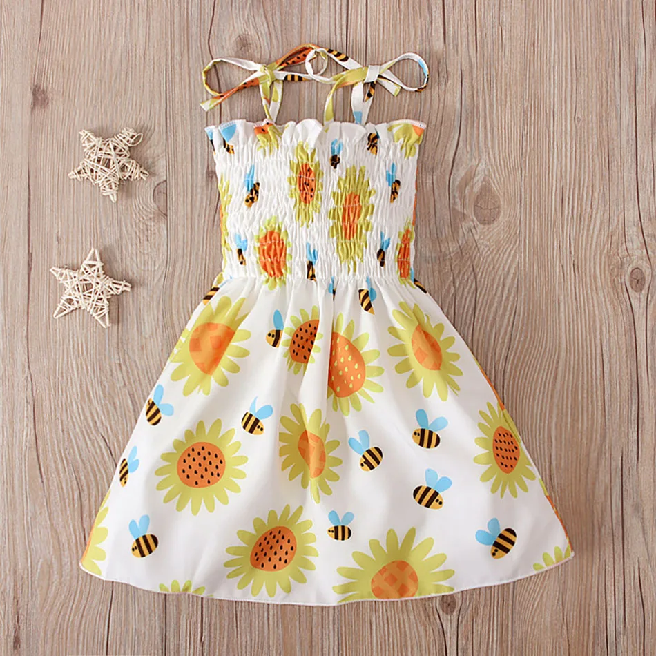 

Summer Young Fashionistas Girls Casual Dresses Dinosaur Butterfly Floral Prints Sling Trend Dress Suitable for Multiple Occasion