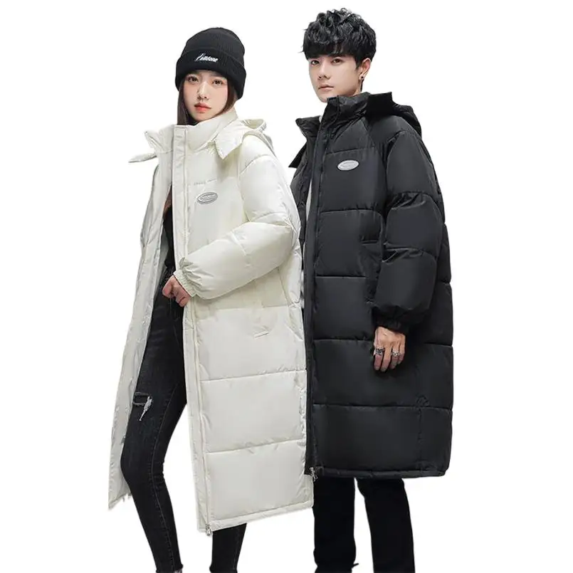 

Korean Women/Men's Winter Long Jacket Simplicity Fashion Oversized Hooded Parka Solid Outdoor Windproof Warm Down Cotton Coat