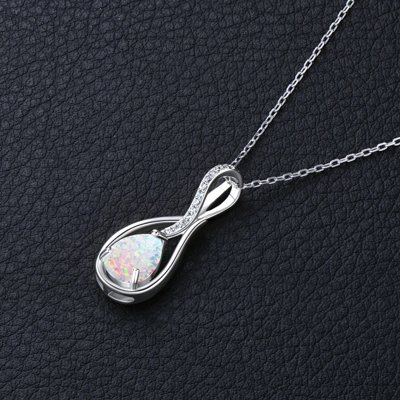925 Sterling Silver Fashion Zircon Necklace 10x7mm Water Drop White Opal Ladies Pendant Necklace for Women Elegant Gemstone Gift 3