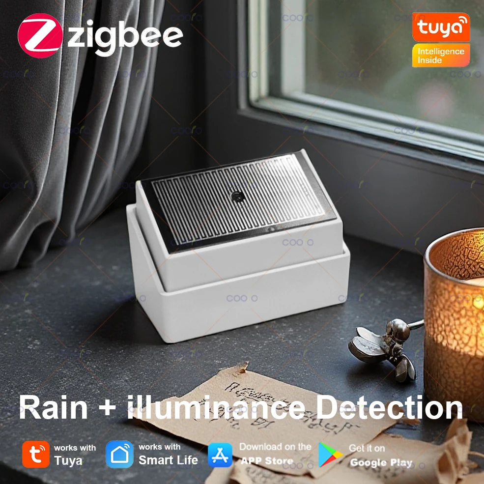 Zigbee – capteur de pluie 2 en 1 avec détecteur de lumière, étanche IPX4, pour l'extérieur, prise en charge de l'assistant domestique Tuya Smart Life Z2M