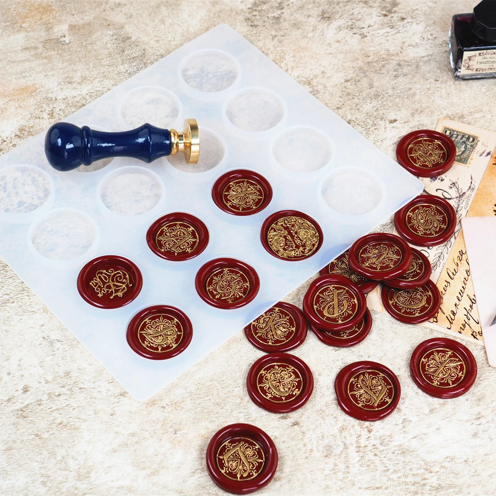 Silicone Mat For Wax Seal Stamp Wax Seal Silicone Pad Easy To Clean 16-Cavity Sealing Mold For DIY Craft Adhesive Sealing
