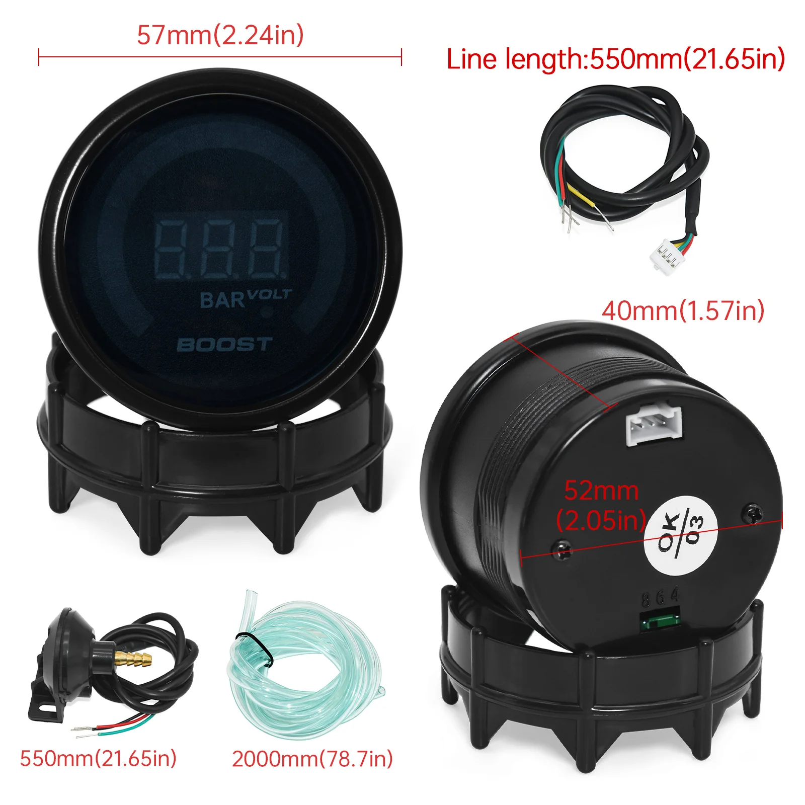 HD 52MM 디지털 20 LED 부스트 바 PSI 진공 워터 오일 온도 오일 프레스 전압계 AFR EXT EGT Temp 가솔린 엔진 용 RPM 게이지