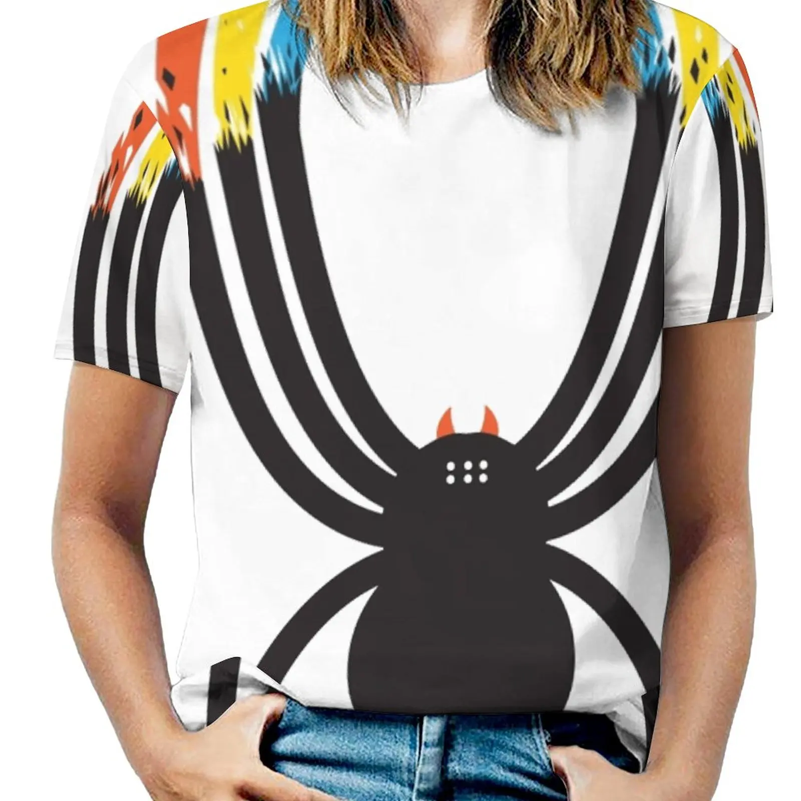 

Женская футболка с принтом, круглым вырезом и коротким рукавом