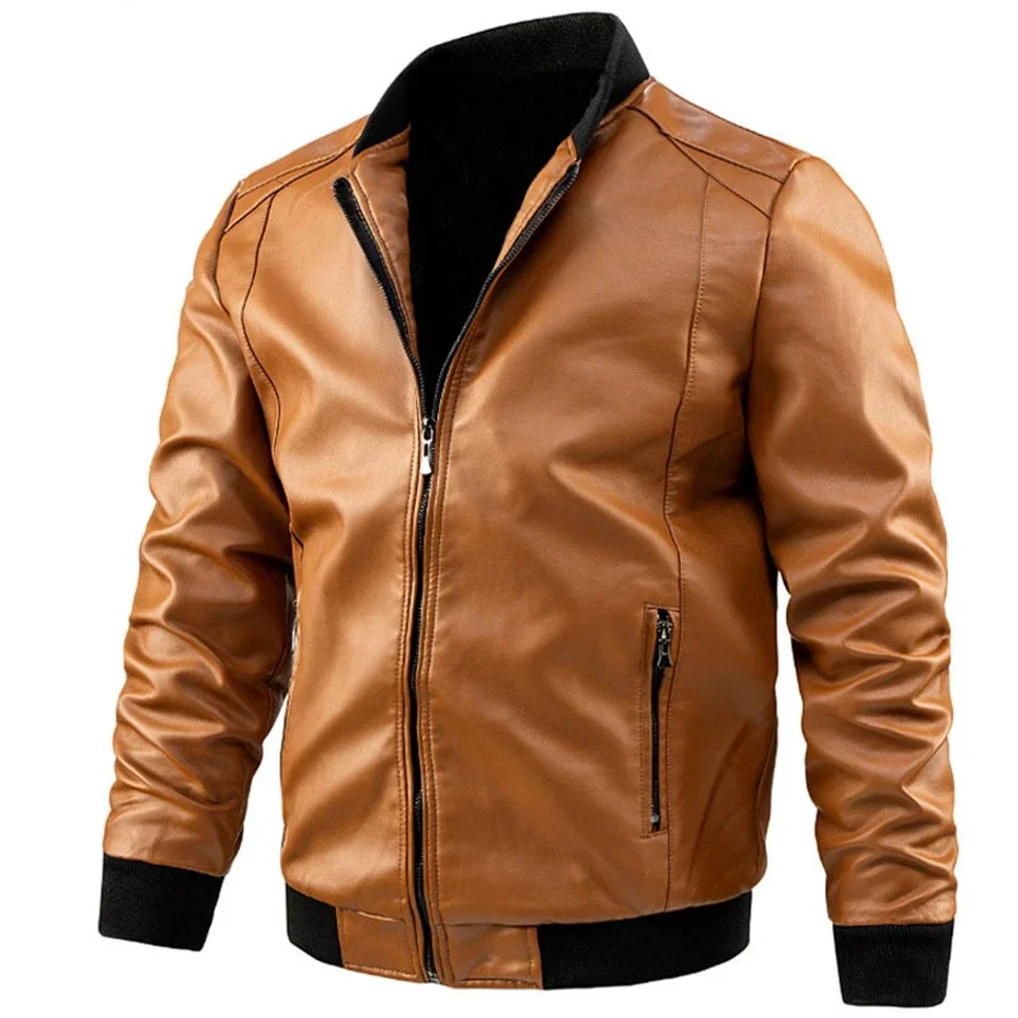 Plus Size 6XL 7XL PU Jacket Men Faux Leather Coat Casual Motorcycle Biker Coat Solid Color Leather Jackets Male Big Size 6XL 7XL 6