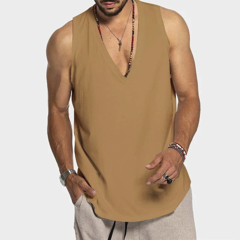 Summer Casual Loose V Neck Tank Tops Mens Sport Camisole Fashion