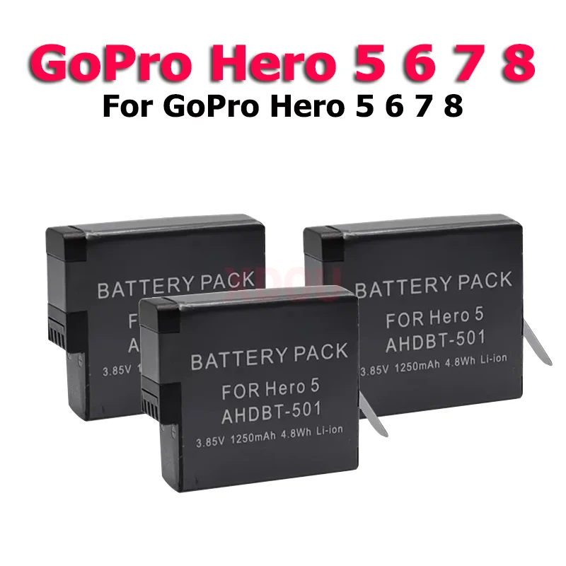 

XDOU 2023 New 2000mAh Battery For GoPro Hero 5 6 7 8 AHDBT 501 701 801 Camera Battery