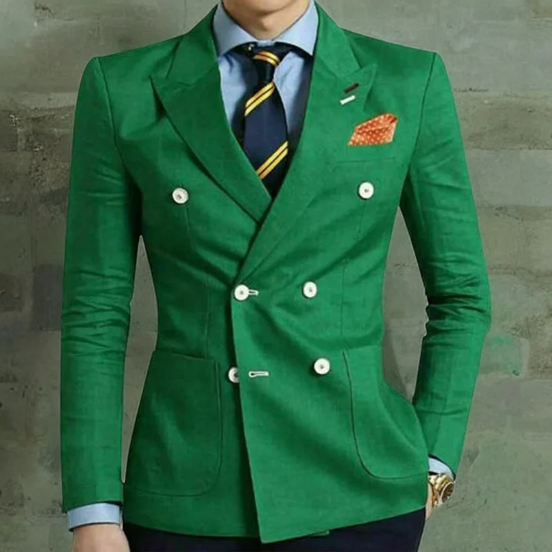 

Double Breasted Suits for Men Slim Fit Green Jacket with Black Pants 2 Piece Set Men's Formal Tuxedo Groom Party Wedding Fashion